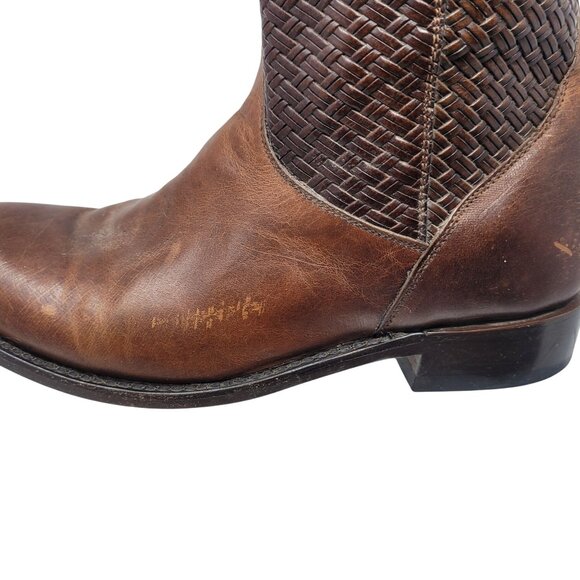 Vtg Stetson‎ Knee-High Brown Woven Leather Equestrian Boots Sz 8.5 Handmade - Picture 4 of 16